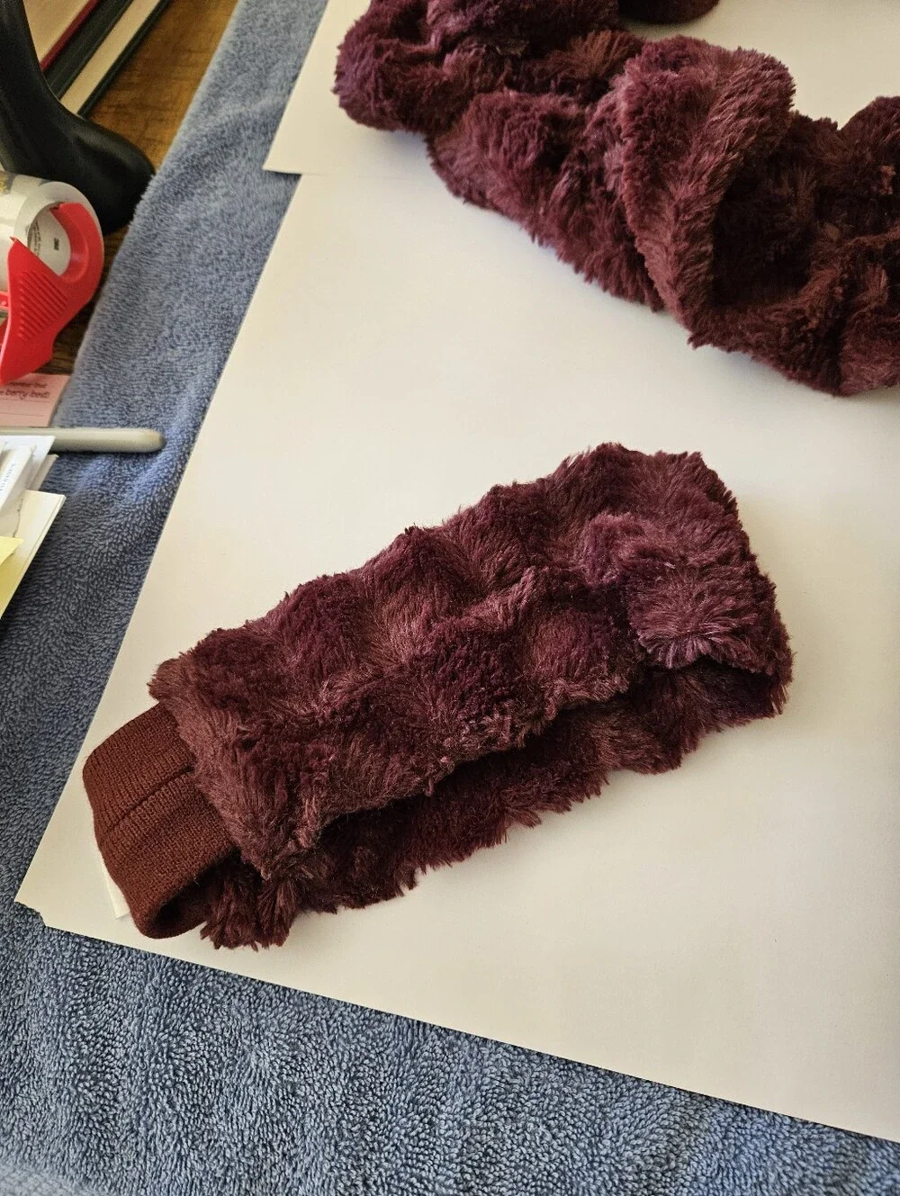 Women's Burgundy Faux-Fur Winter Scarf, Headband & Gloves Set Made By Avon